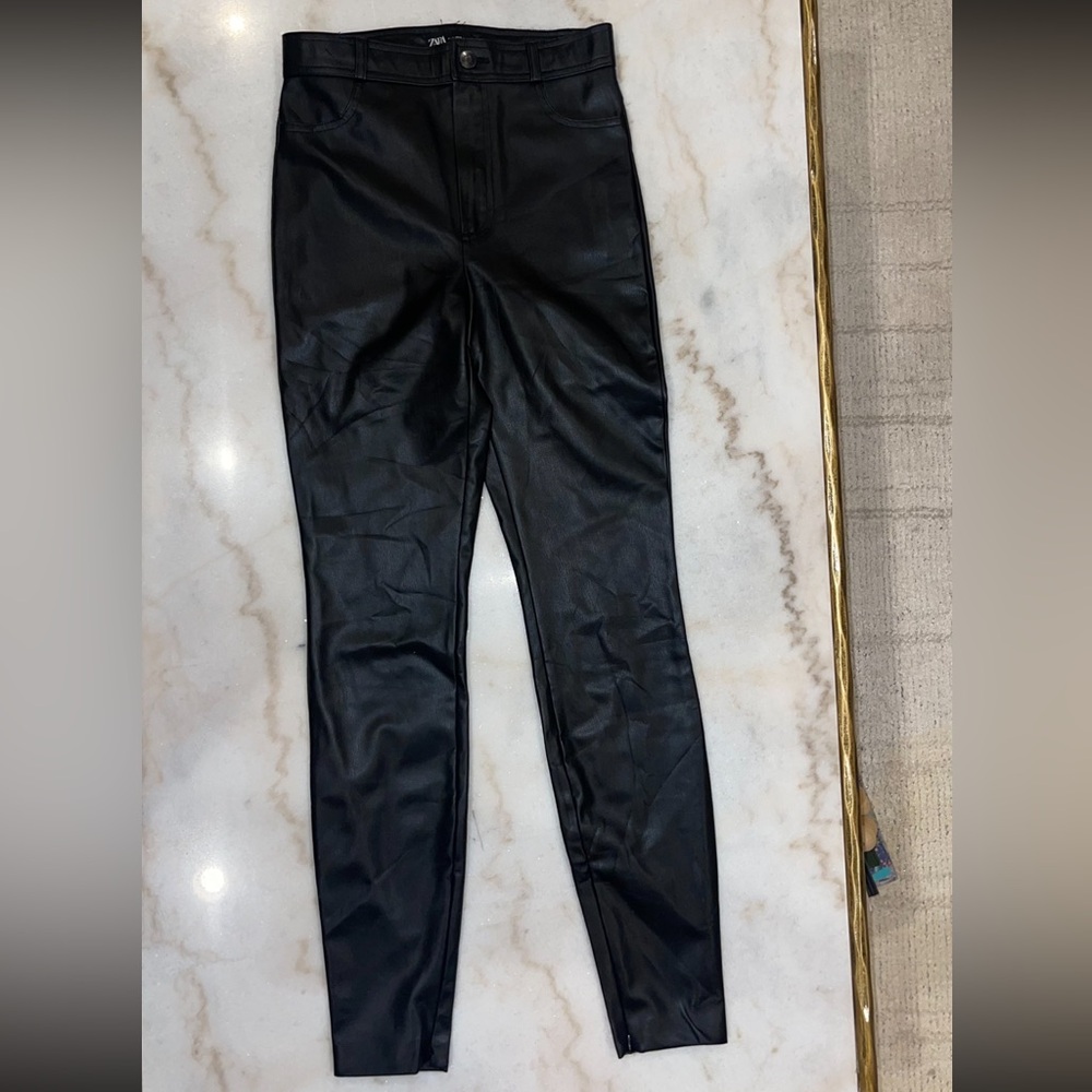 Zara black leather jeggings